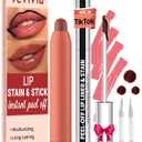 2 x Vevivia Lip Stain Set - Peel Off Lip Stain and Lip Balm, Long Lasting Lip Liner Stain with Natural Finish, Moisturizing Lip Balm for Dry Lips, Hydrating Gloss, Waterproof, Smudge-proof, Nude Pink