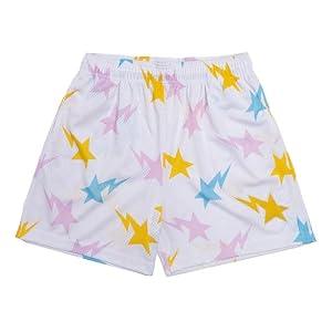 DIOTSR Mens Retro Casual Graphic Shorts Elastic Waistband Streetwear Athletic Basketball Running Active Shorts with Pockets (White-Pink Star, Medium)