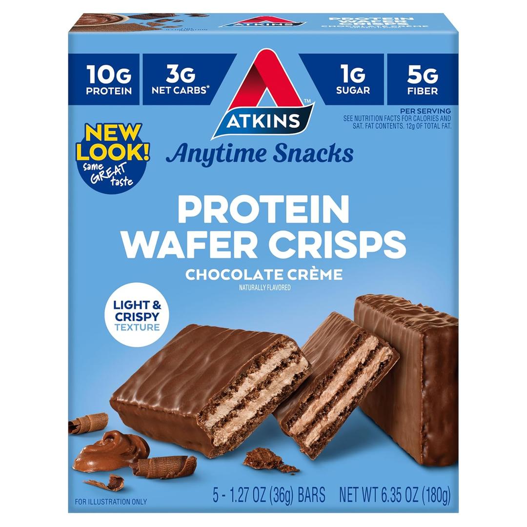Atkins Chocolate Crme Protein Wafer Crisps, Protein Dessert, 4g Net Carb, 1g Sugar, High in Fiber, Keto Friendly, 5 Count (BB: 12/02/2025)