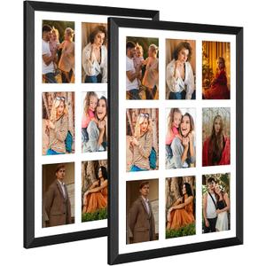13.5x19.5 Collage Frame with 9 Openings 4X6 Pictures, Multiple Picture Frame with Mat, Wall or Tabletop Decor, Black Wood Grain,2 Pack