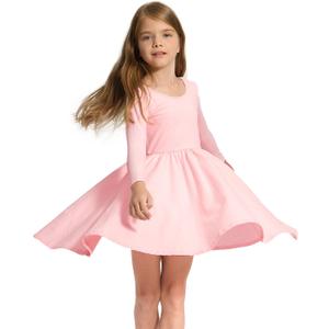 Stelle Girls Cotton Long Sleeve Dress Twirl Skater Dress 3-12Y (Pink)