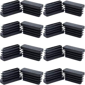 1/2" x 1 1/2" Rectangle Tubing End Caps, 13mm x 38mm Tubing Post End Cap Black Plastic Plugs, Chair Glide Floor Protector (16 Pack)