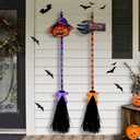 Tiaxidex Halloween Witch Broom Decor, Halloween Decorations, with 2 Wooden Witch Broomsticks, 47" Long, Magic Broom Halloween for Halloween Home Decor, Outdoor Garden Decor, Wall Decor