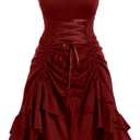 ROSE GAL Women Plus Size Victoria Gothic Lace Trim Lace-up Ruffled Cinched Ruched High Low Midi Dress (4X, Red_1)