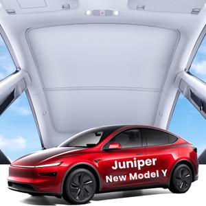 REEVAA 2026 Upgraded Tesla Model Y New (Juniper) Sunshade Roof [No Gaps, No-Sagging] Model Y Accessories Heat Insulation Foldable Glass Sunroof Cover for Model Y Juniper 2025-2026, 2PCS, Gray