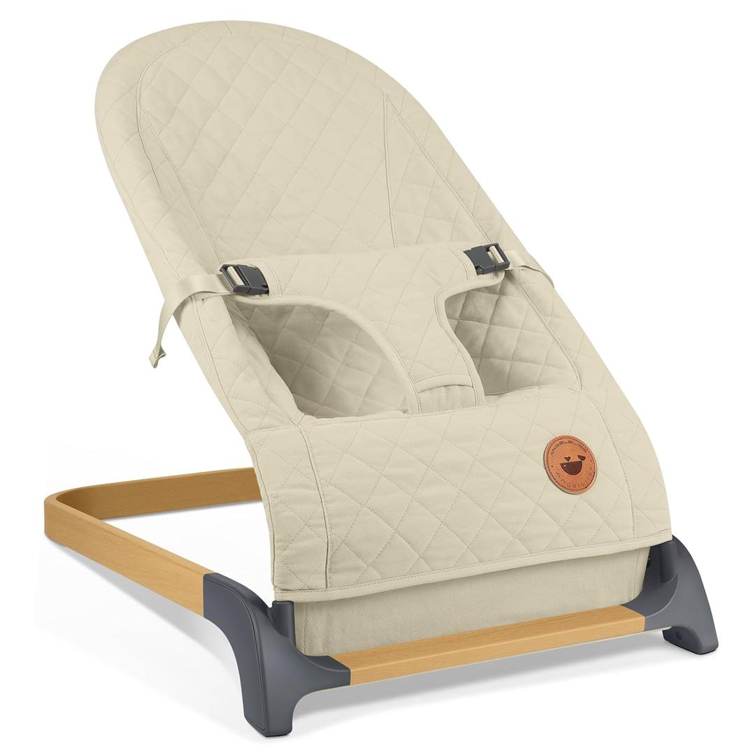 ANGELBLISS Baby Bouncer, Portable Bouncer Seat for Babies, Infants Bouncy Seat with Fabric, Natural Vibrations (Apricot)