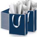 Yeaqee 50 Pack Metallic Paper Gift Bag Bulk with Handle, Navy Blue, Silver