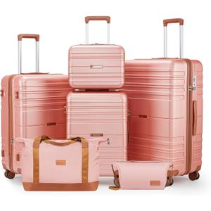 Luggage Sets with Spinner Wheels, Lightweight Hardshell Suitcase Set with TSA Lock, Carry On Checked Luggage Set with YKK Zippers (Pink, 6 piece sets（14/20/24/28/DB/TB）)