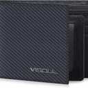 VISOUL Mens Carbon Fiber Leather Bifold Wallet with 2 ID Windows, RFID Blocking Secure Designer Wallets for Men with Two Cash Compartments (Black+Black)