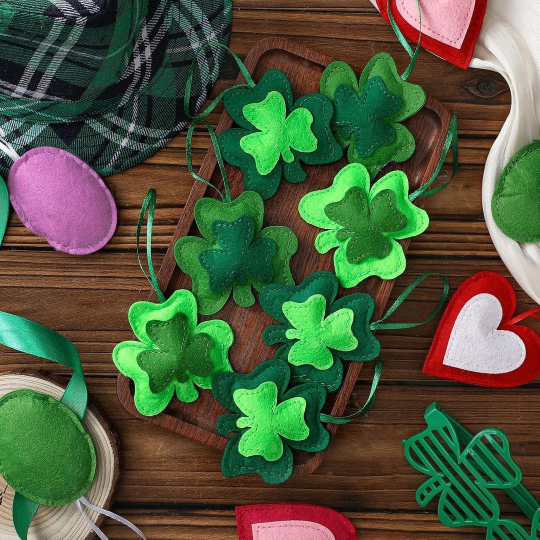 Kingdder 24 Pcs St Patrick's Day Felt Shamrocks Ornaments for Tree Valentine Valentine's Day Heart Hanging Decorations Easter Hanging Egg Ornaments for Holiday Wedding Party Home(Cute Style)