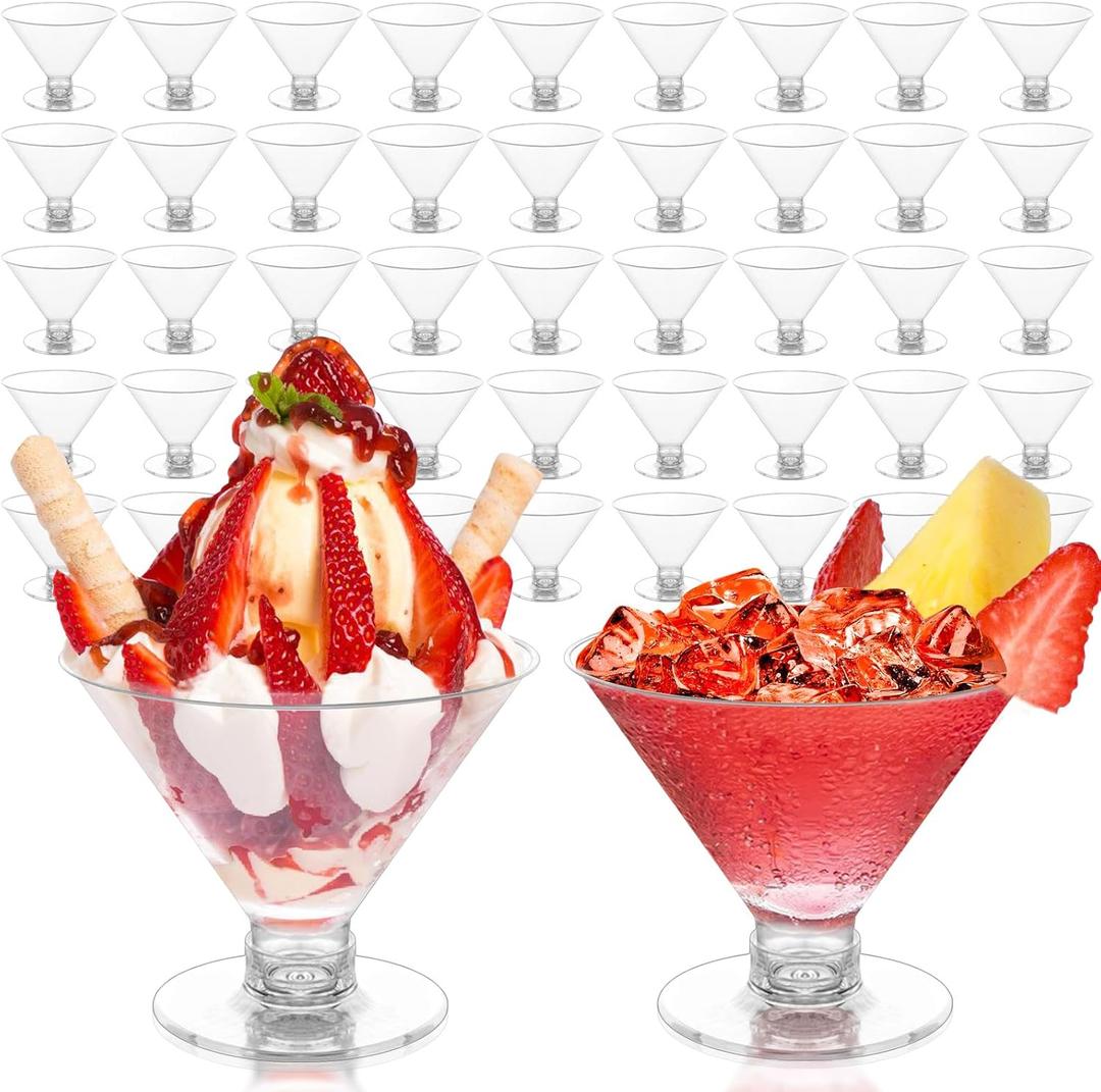 GGOLDMER 50 Sets Plastic Martini Glasses - 5 oz Disposable Cocktail Glasses Mini Martini Cups for Christmas New Year Party, Wedding, Wine, Margarita, Desserts, Ice Cream, Unbreakable