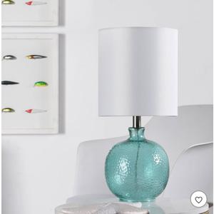 Glass Table Lamp Blue - StyleCraft: Seeded Glass Finish, White Linen Shade, UL Listed, Modern Decor