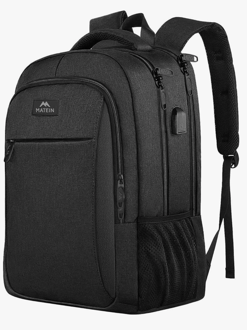 MATEIN Business Laptop Backpack, 15.6 Inch Travel Laptop Bag Rucksack with USB Charging Port, Water-Resistant Bag Daypack for Work College Computer Men Women Backpack, Black