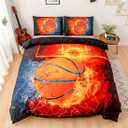 3D Sports Fire Basketball Bedding Set for Teen Boys,Duvet Cover Sets with Pillowcases,Queen Size 87x94,3PCS,1 Duvet Cover+1 Pillow sham