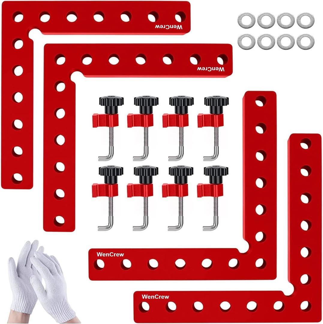 Corner Clamps for Woodworking, WenCrew 4 Pack 5.5" Aluminum Right Angle Positioning Clamp, Precision Woodworking Tools for Cabinets, Drawers, Frames, and DIY Projects, Durable Corner Clamps