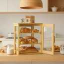Bread Box,Pastry Display Case,Bread Holder for Kitchen Counter, Wooden Large Capacity Bread Storage Bin Breadbox Organizer for Kitchen Counter CornerRaw wood