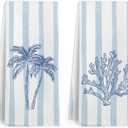 Coastal Beach Palm Tree Coral Kitchen Towels, Preppy Coastal Coral Hand Towels Decor, Beachy Tropical Palm Tree Decorative Hand Dish Tea Towel for Kitchen Bathroom, 16x24 Inch