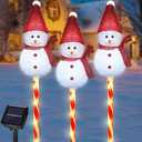 Newhale Set of 3 Snowman Solar Christmas Decorations, 8 Modes Solar Garden Lights, Candy Cane Christmas Stake Light, Outdoor Xmas Decor for Yard, Patio, Pathway (White)