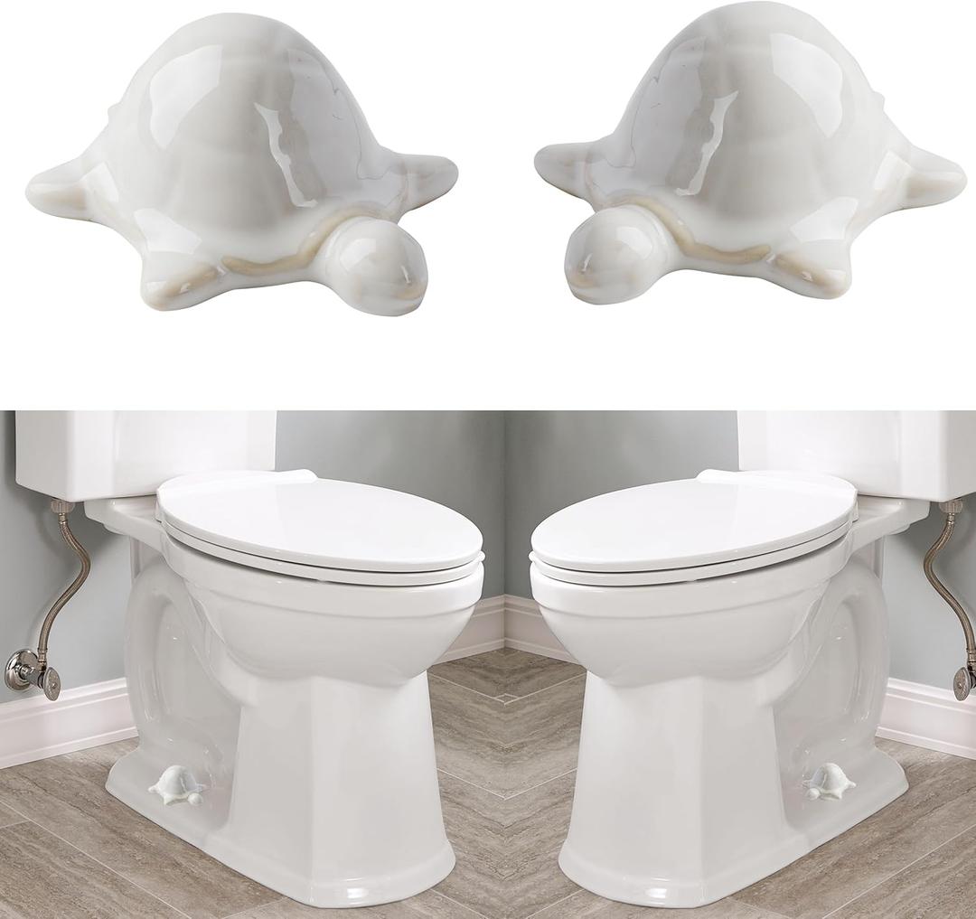 ZUNON Toilet Bolt Caps, Decorative Toilet Bolt Covers, Ceramic Cute Frog Covers Toilet Bolts Bathroom Decor Easy Installation Set of 2 (White Turtle 2pcs)