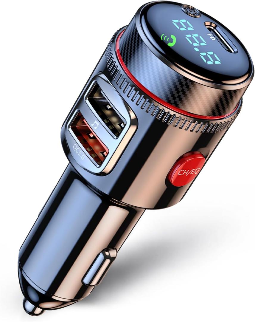 LIHAN Bluetooth 5.4 Car Adapter FM Transmitter, USB-C PD 30W & QC3.0 18W Fast Charging, HiFi Bass EQ, CVC Hands-Free Calls, Siri Google Assistant, Wireless Radio Adapter for 12V/24V Cars/Trucks/Vans