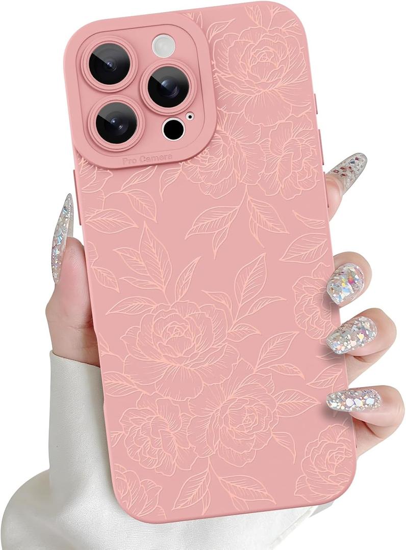 Designed for iPhone 16 Pro Max Case Cute Line Rose Floral Pattern Using Soft TPU Material Comprehensive Camera Protection Design Shockproof Yellow-Proof for Women Men - Pink