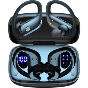 bmani Wireless Earbuds Bluetooth Headphones 48hrs Play Back Sport Earphones with LED Display Over-Ear Buds with Earhooks Built-in Mic Headset for Workout Black