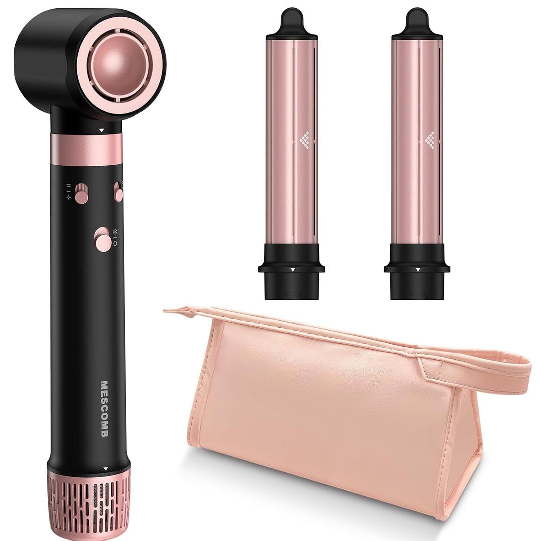 3 in 1 Air Styler with High-Speed Hair Dryer Brush & Air Curler for Curling, Negative Ions Frizz-Free Styling Drying, No Heat Damage, Fit for All Hair Types Hot Hair Styler with Travel Case (Black)