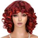Red Curly Wigs for Black Women Short Afro Curly Wig with Bangs Soft Big Bouncy Fluffy Kinky Curly Synthetic Cosplay Wig (Ombre Red,14Inch)