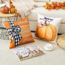 Artscope Fall Decorative Throw Pillow Covers 18x18 Inch Set of 4 Fall Gifts for Home Decor, Autumn Pumpkin Sweet Home Thankful Grateful Blessed Outdoor Farmhouse Pillow Cases for Sofa Couch-Orange