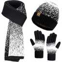 Womens Winter Beanie Hat Scarf Gloves Set - Touchscreen Gloves,Long Knit Scarf & Ombre Snowflake Design Beanie Set for Women, One Size