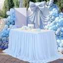 Baby Blue Chiffon Table Skirt - 6ft Sheer Table Cloth for Baby Shower Wedding Birthday Mermaid Theme Party 2 Layer