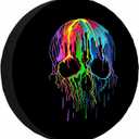 Skull Colors Splats Spare Tire Cover Art Rainbow Skeleton Punk Fashion Hippie Weatherproof Universal Wheel Protectors Camper Tire Covers for Trailer Rv Travel(17 inch) (17" fits tire cover diameter 31"-35")