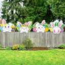 Chunful 4 Pieces Easter Yard Signs Decorations Easter Fence Peeker Bunny Eggs Peeking Garden Yard Signs Funny DIY Outdoor Decorations Happy Fence for Holiday Garden