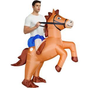 Inflatable Costume Adult Ride On Horse Costumes Cowboy Air Blow Up Funny Riding Horse Suit for Men Women Halloween