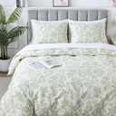 HoneiLife King Size Duvet Cover - 100% Cotton Comforter Cover, Floral Duvet Cover Sets with Zipper Closure & Corner Ties, 3-PC Wildflower Bedlinen Sets (King-104"x 90", Plain Life-green)