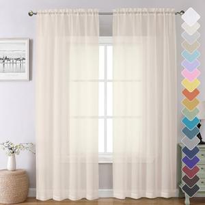 Chyhomenyc Cream Sheer Curtains 84 Inches Long 2 Panels Set- Light Filtering Curtains for Bedroom, Soft Airy Voile Rod Pocket Living Room Window Drapes, 42Wx84L Inches, 2 PCS