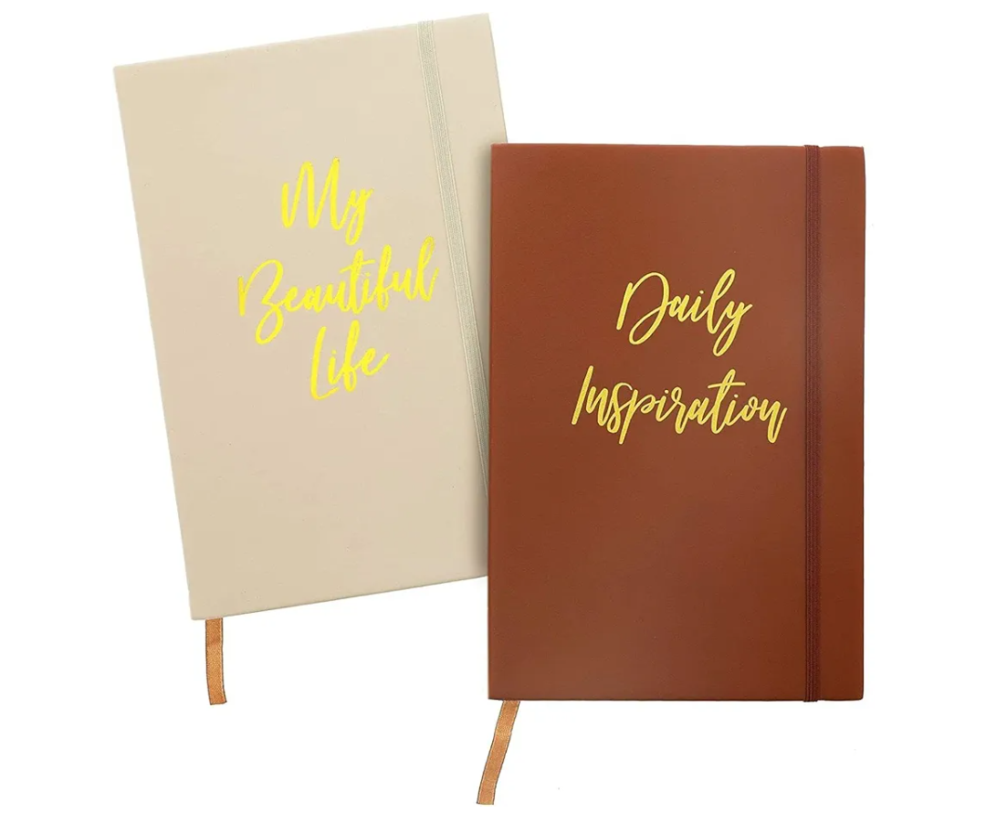 Paper Junkie 2 Pack Inspirational Faux Leather Notebook Journal, Kraft Lined Pages, 5.4x8.3