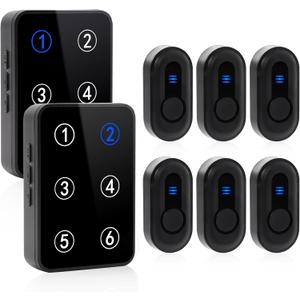 Wireless Caregiver Pager Call Button Nurse Call System 500Ft Range with LED Number Display for Elderly/Patient/Disabled at Home/Hospital/Clinic(6 Waterproof Call Button & 2 Receiver)
