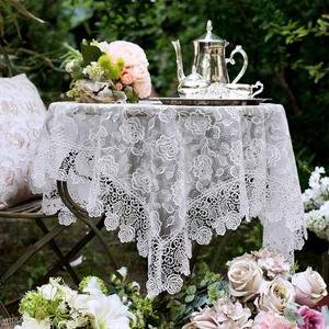 ARTABLE Rectangle Small Table Cloth Lace Macrame Vintage Tablecloth Shabby Chic Embroidered Oblong Table Cover for Wedding Banquet Holiday Long Dinner Tables (Offwhite, 33" x 33")