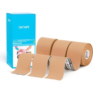 OK TAPE Regular Kinesiology Tape (3 Pack), Original Cotton Athletic Tape for Support Muscle Joint Knee, Sports Waterproof Tape Uncut Strips Latex Free, Hypoallergenic, 2in16.4ft - Beige