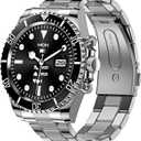 Findtime Smart Watch For Android Phones Answer Make Calls SMS Reminder Smartwatch Compatible iPhone Bluetooth Stainless Steel Fitness Watch Men Smart Watches For Men Reloj Inteligente (Black)