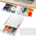 SOUJOY 2 Pack Under Desk Drawer, Self-Adhesive Slide Out Organizer Tray, Plastic Stick On Table Hidden Attachable Drawer Tray for Office Home School Kitchen