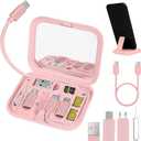 2 x evron Data Cable Organizer Box,Electronic Organizer Travel Case,SIM Card Pin,Phone Holder,for Office,Home,Desk Accessories, (Pink Mirror)