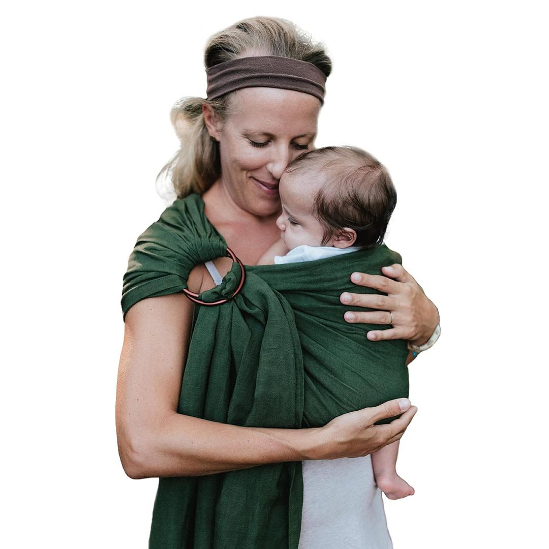 Nalakai Luxury Ring Sling Baby Carrier, Soft Linen Blend Baby Sling, Baby Wrap, Wear Your Little One Close to Your Heart, Comfort, Style (Selva Dark Green)