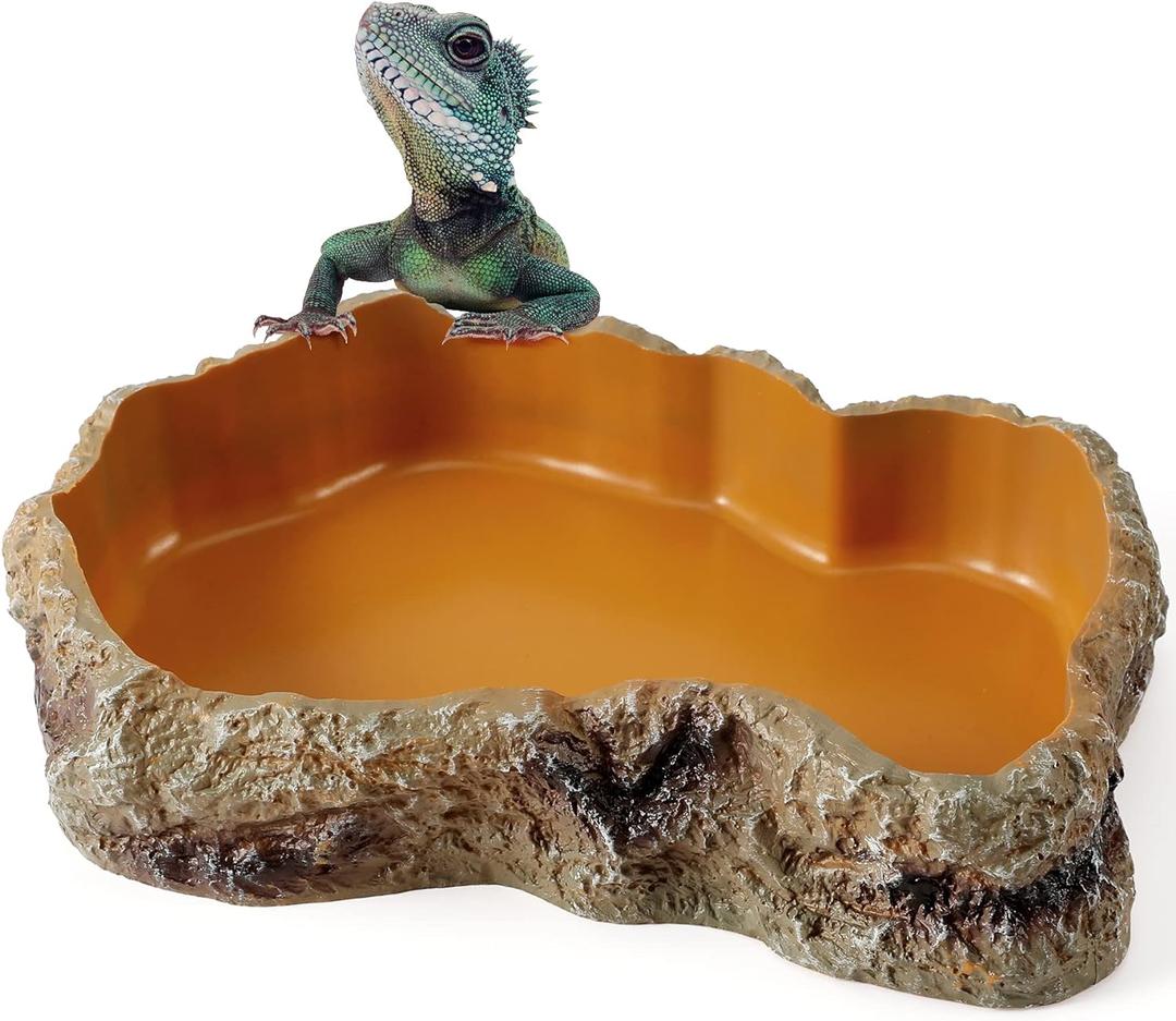 Reptile Food Water Rock Bowls - Resin Rock Worm Feeder Dish, Amphibian Feeding Bowl Terrarium Decor for Lizards, Chameleon, Leopard Gecko, Frog, Bearded Dragons, Snake, Hermit Crabs, Turtle Spider Pet (Mini, Brown)