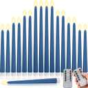 Rossesay 16 Pcs Blue Flameless Taper Candles Battery Operated Candles with Remote Timer 8.5" 9.6" 10.8" 12.8" Multiple Sizes Blue LED Flickering Candlestick for Wedding Centerpieces Party Decor