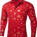 DiBanGu Christmas Shirts for Men Holiday Button Down Snowflake Dress Shirts Xmas Festival Long Sleeve Shirt for Vacation (Red)