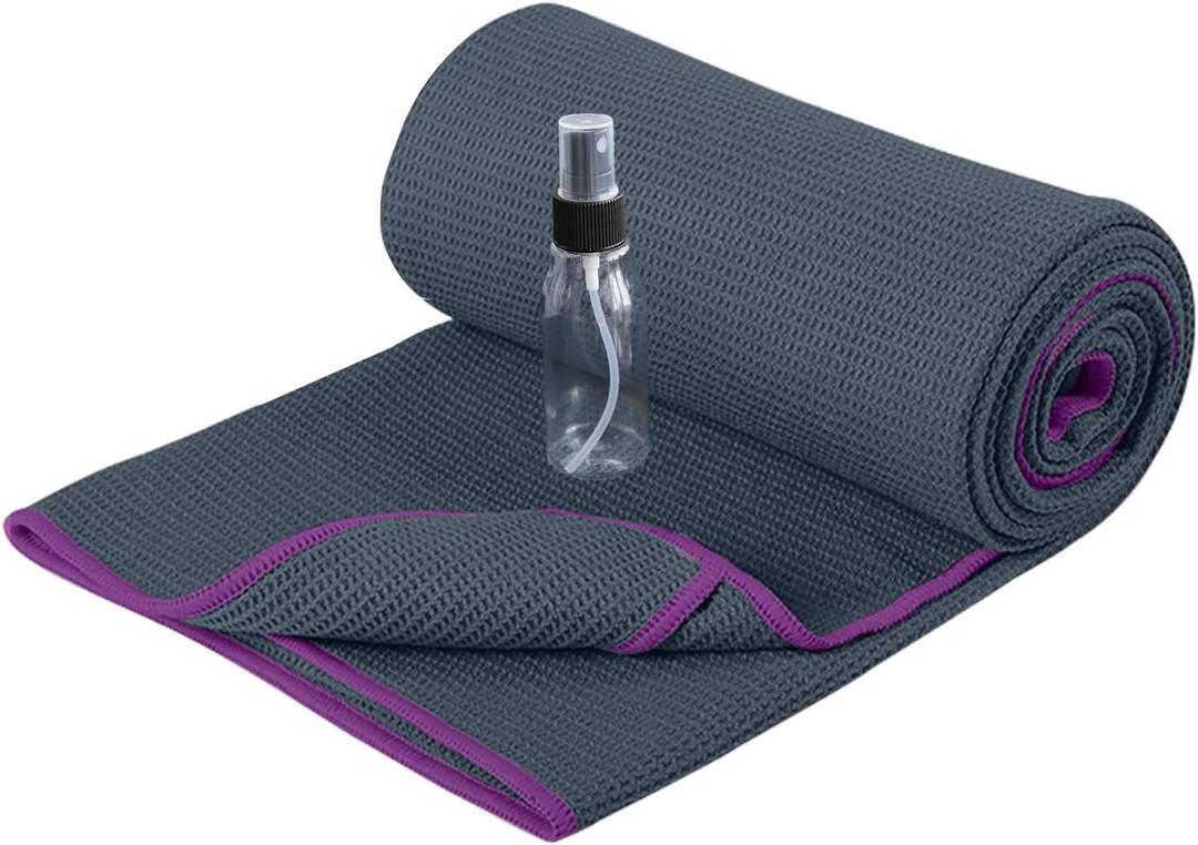 Heathyoga Hot Yoga Towel Non Slip, Microfiber Non Slip Yoga Mat Towel, Exclusive Corner Pockets Design, Dual-Grip, Sweat Absorbent, Perfect for Hot Yoga, Bikram, Pilates and Yoga Mats (72" x 26", Charcoal)