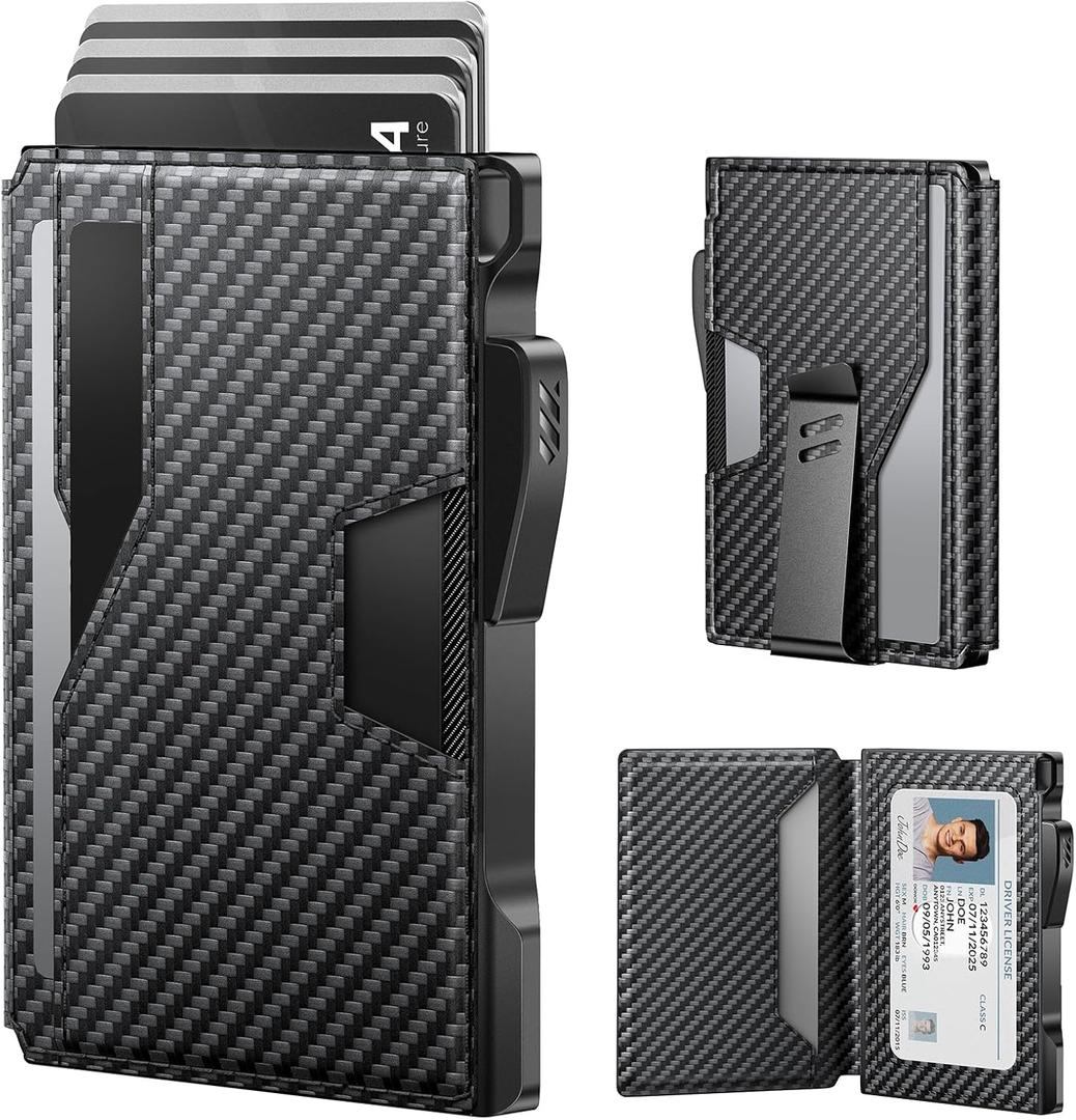 typecase Wallet for Men: Rfid-blocking with Money Clip Slim Leather Bifold ID Window Smart Pop Up Card Case Front Pocket Wallet with Gift Box (Carbon Fiber Black) typecase Wallet for Men: Rfid-blocking with Money Clip Slim Leather Bifold ID Window Smart Pop Up Card Case Front Pocket Wallet with Gift Box (Carbon Fiber Black)