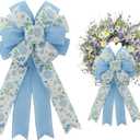 20.87 Inch Large Spring Bows for Easter Decor, Hydrangea & Butterfly Blue Burlap Ribbon Bow for Indoor Outdoor Mantel, Staircase, Wreath, Home Holiday Ornament (Blue Hydrangeas)